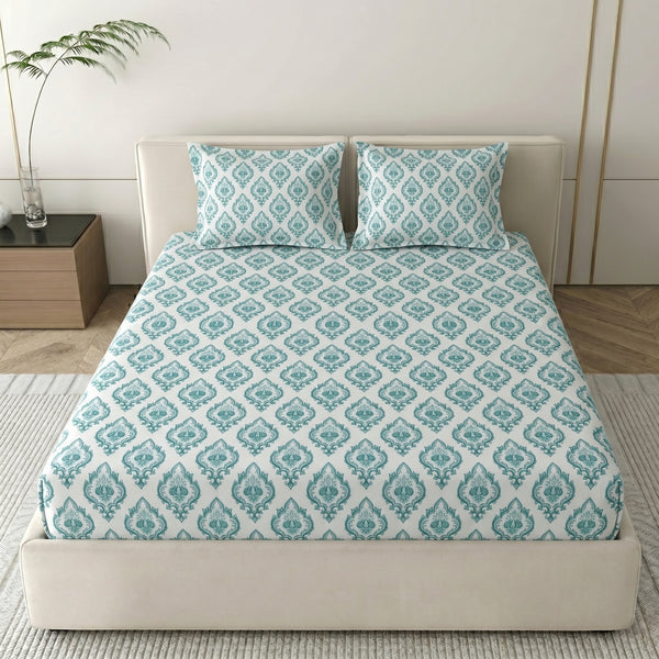 186 TC 100 % Cotton Bed Sheet for Double Bed | 90 x 100 Inch | 2 Pillow Covers