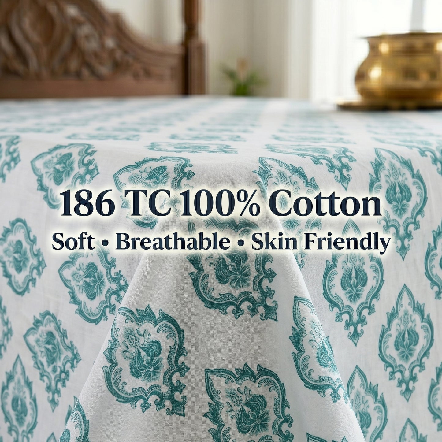 186 TC 100 % Cotton Bed Sheet for Double Bed | 90 x 100 Inch | 2 Pillow Covers