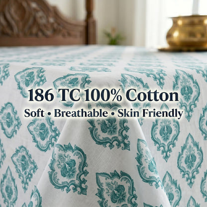 186 TC 100 % Cotton Bed Sheet for Double Bed | 90 x 100 Inch | 2 Pillow Covers