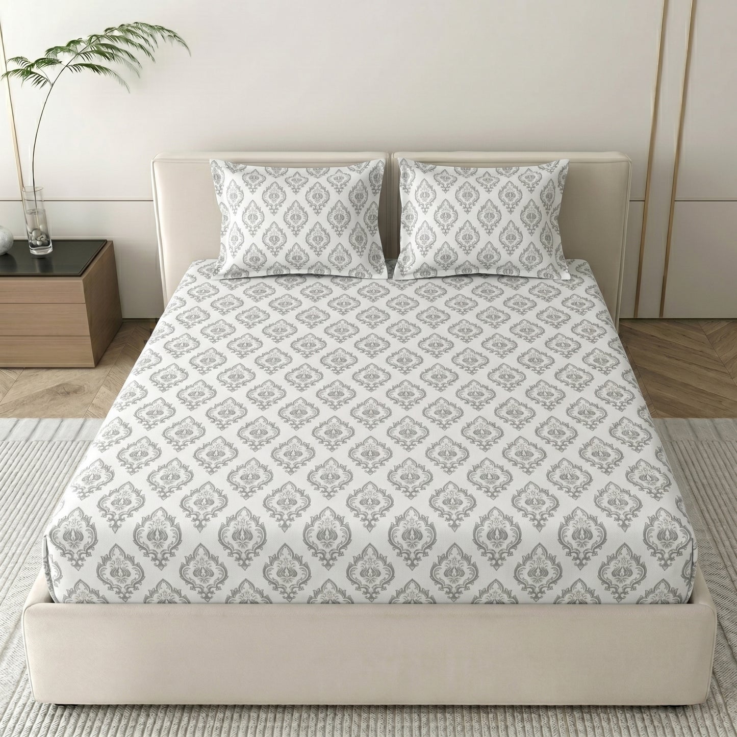 186 TC 100 % Cotton Bed Sheet for Double Bed | 90 x 100 Inch | 2 Pillow Covers