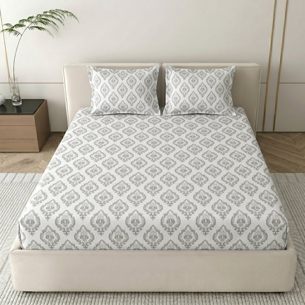 186 TC 100 % Cotton Bed Sheet for Double Bed | 90 x 100 Inch | 2 Pillow Covers