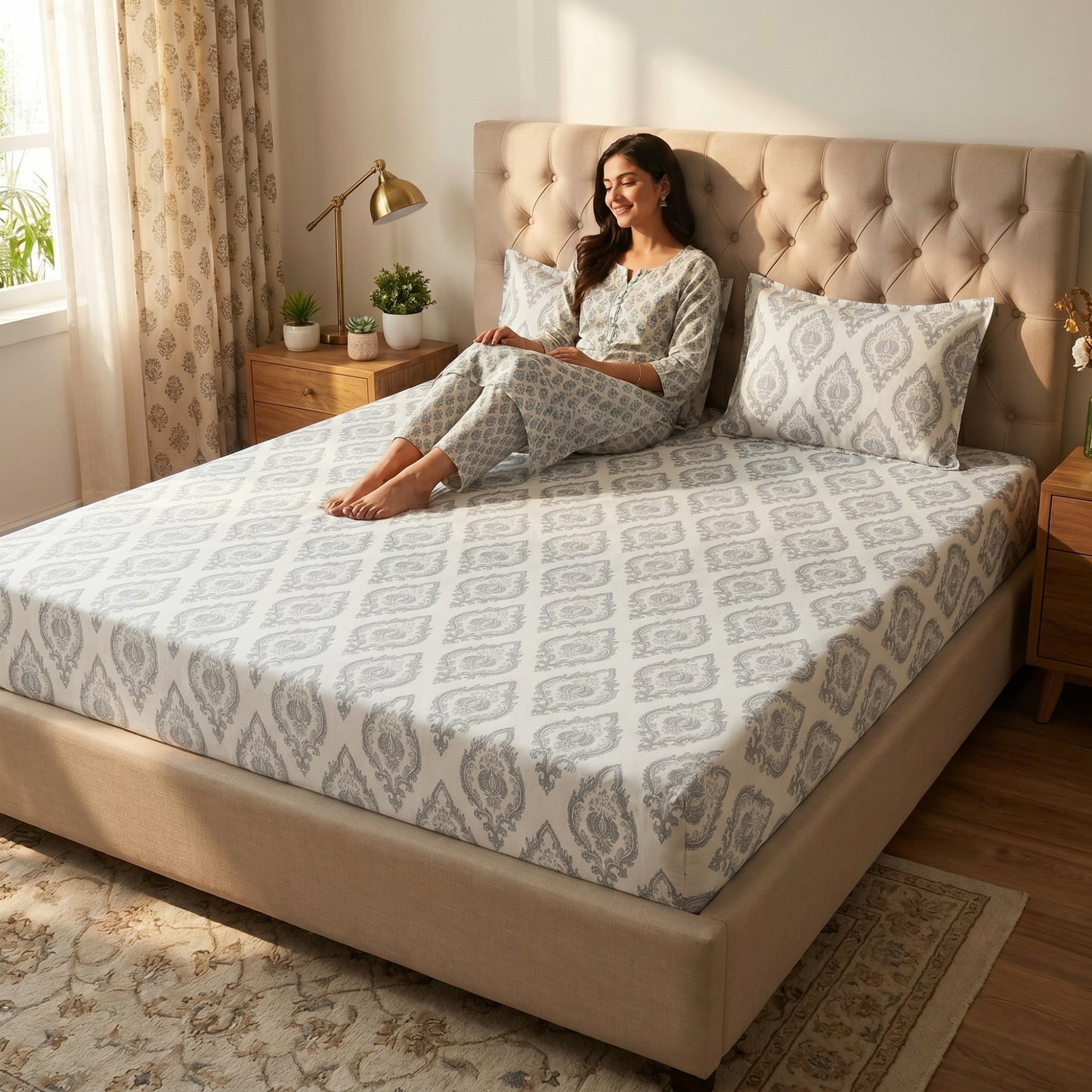 186 TC 100 % Cotton Bed Sheet for Double Bed | 90 x 100 Inch | 2 Pillow Covers