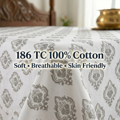 186 TC 100 % Cotton Bed Sheet for Double Bed | 90 x 100 Inch | 2 Pillow Covers