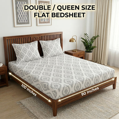 186 TC 100 % Cotton Bed Sheet for Double Bed | 90 x 100 Inch | 2 Pillow Covers