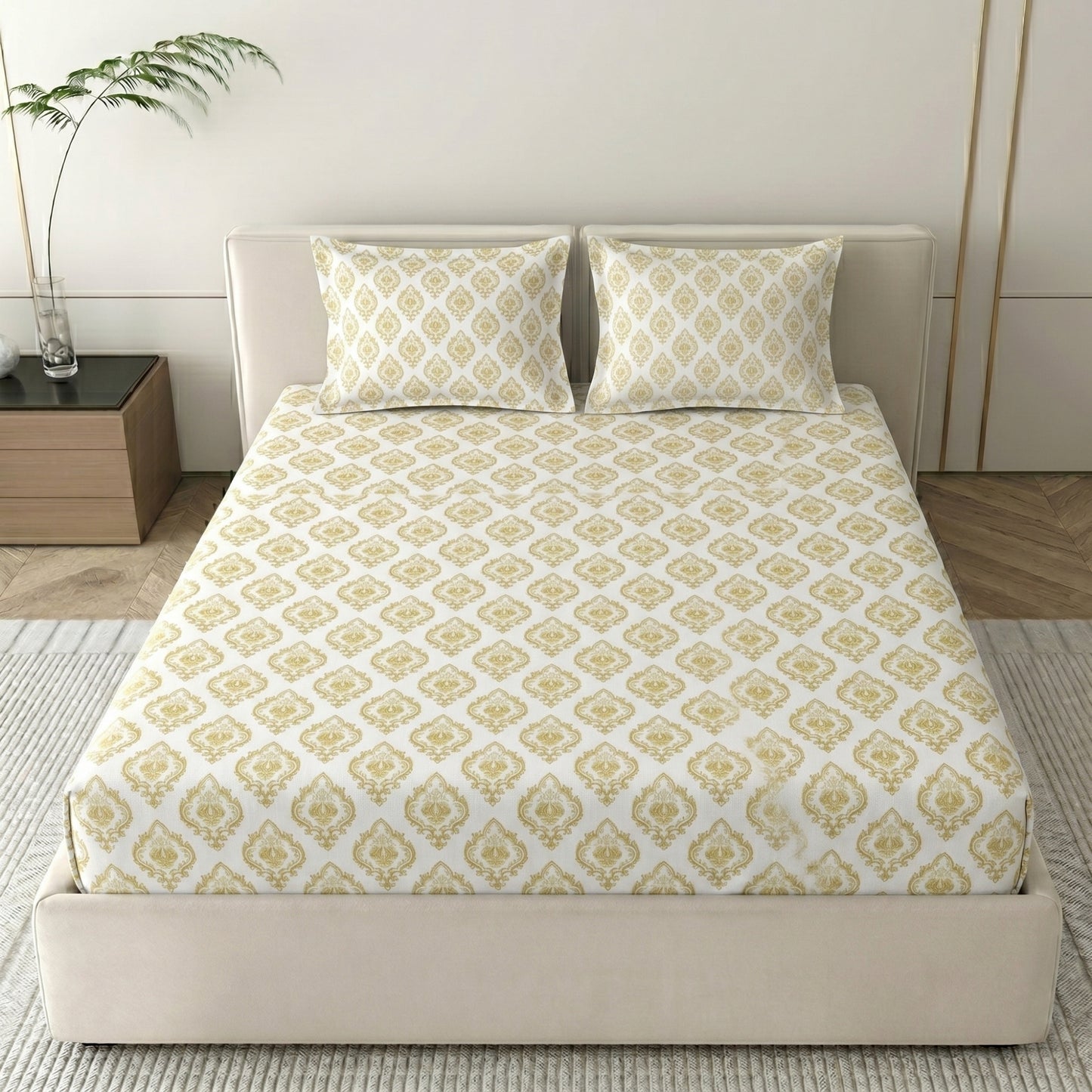 186 TC 100 % Cotton Bed Sheet for Double Bed | 90 x 100 Inch | 2 Pillow Covers