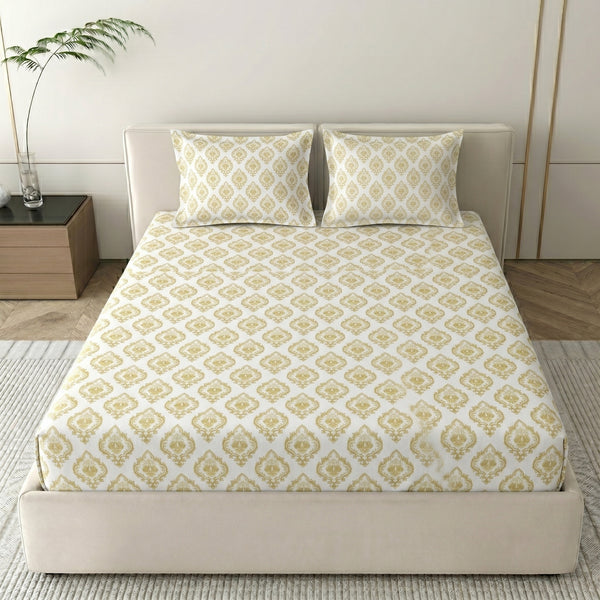186 TC 100 % Cotton Bed Sheet for Double Bed | 90 x 100 Inch | 2 Pillow Covers