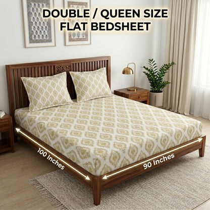 186 TC 100 % Cotton Bed Sheet for Double Bed | 90 x 100 Inch | 2 Pillow Covers