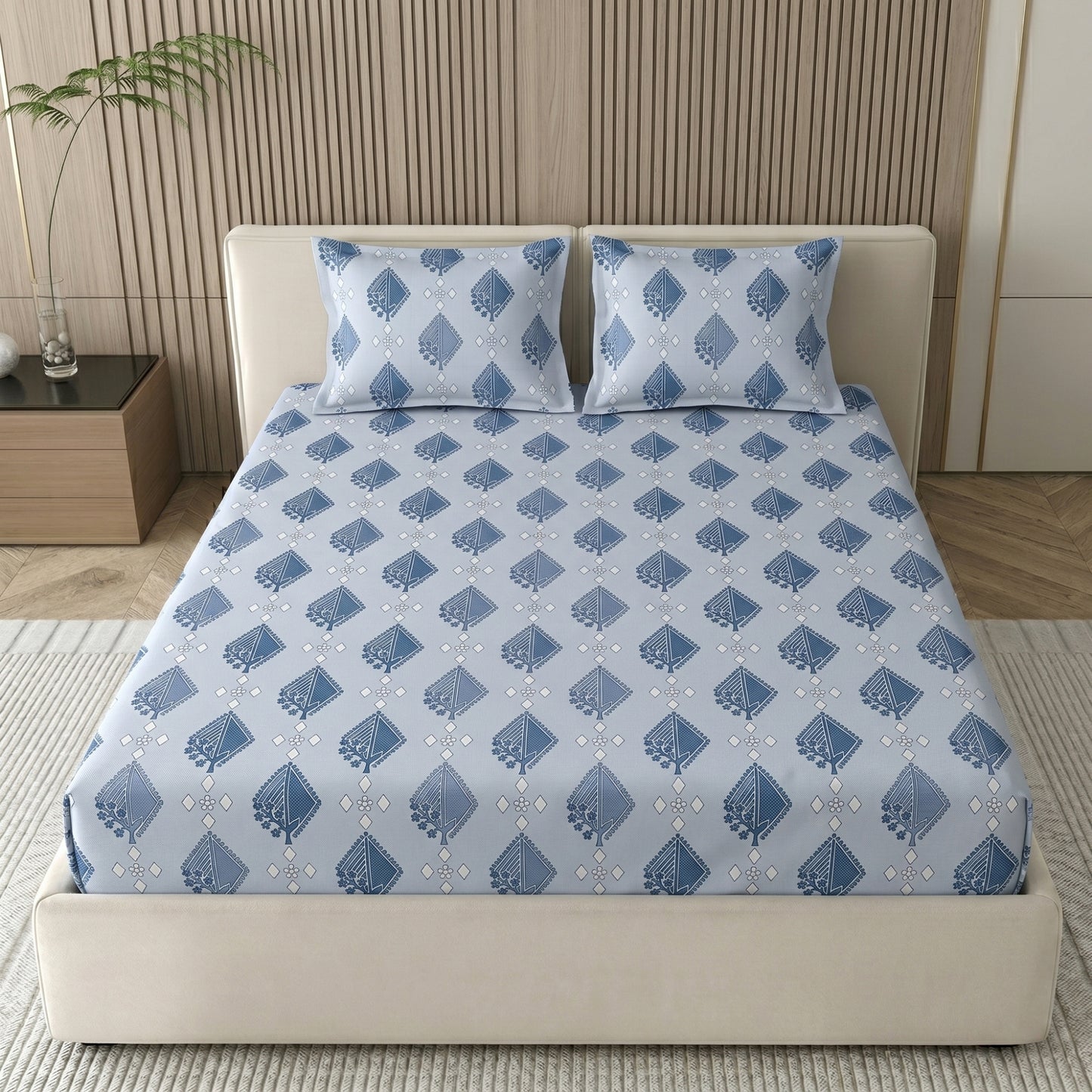 186 TC 100 % Cotton Bed Sheet for Double Bed | 90 x 100 Inch | 2 Pillow Covers