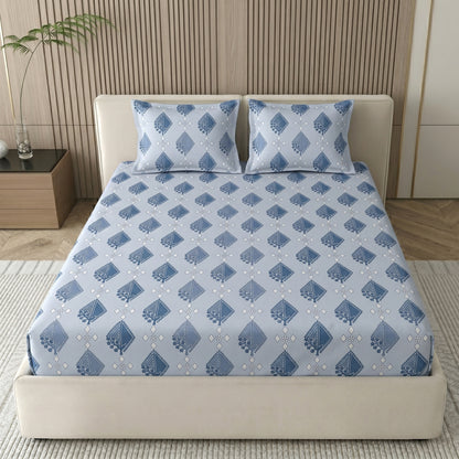 186 TC 100 % Cotton Bed Sheet for Double Bed | 90 x 100 Inch | 2 Pillow Covers