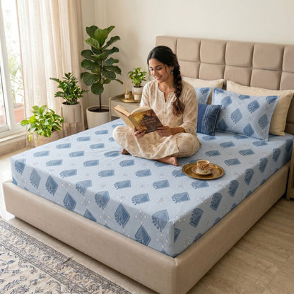 186 TC 100 % Cotton Bed Sheet for Double Bed | 90 x 100 Inch | 2 Pillow Covers
