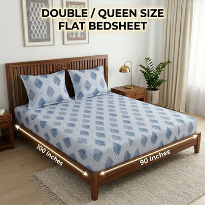 186 TC 100 % Cotton Bed Sheet for Double Bed | 90 x 100 Inch | 2 Pillow Covers