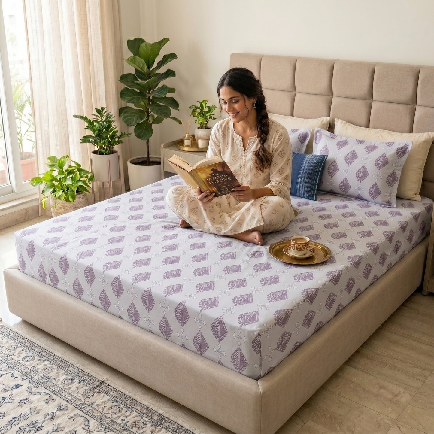 186 TC 100 % Cotton Bed Sheet for Double Bed | 90 x 100 Inch | 2 Pillow Covers