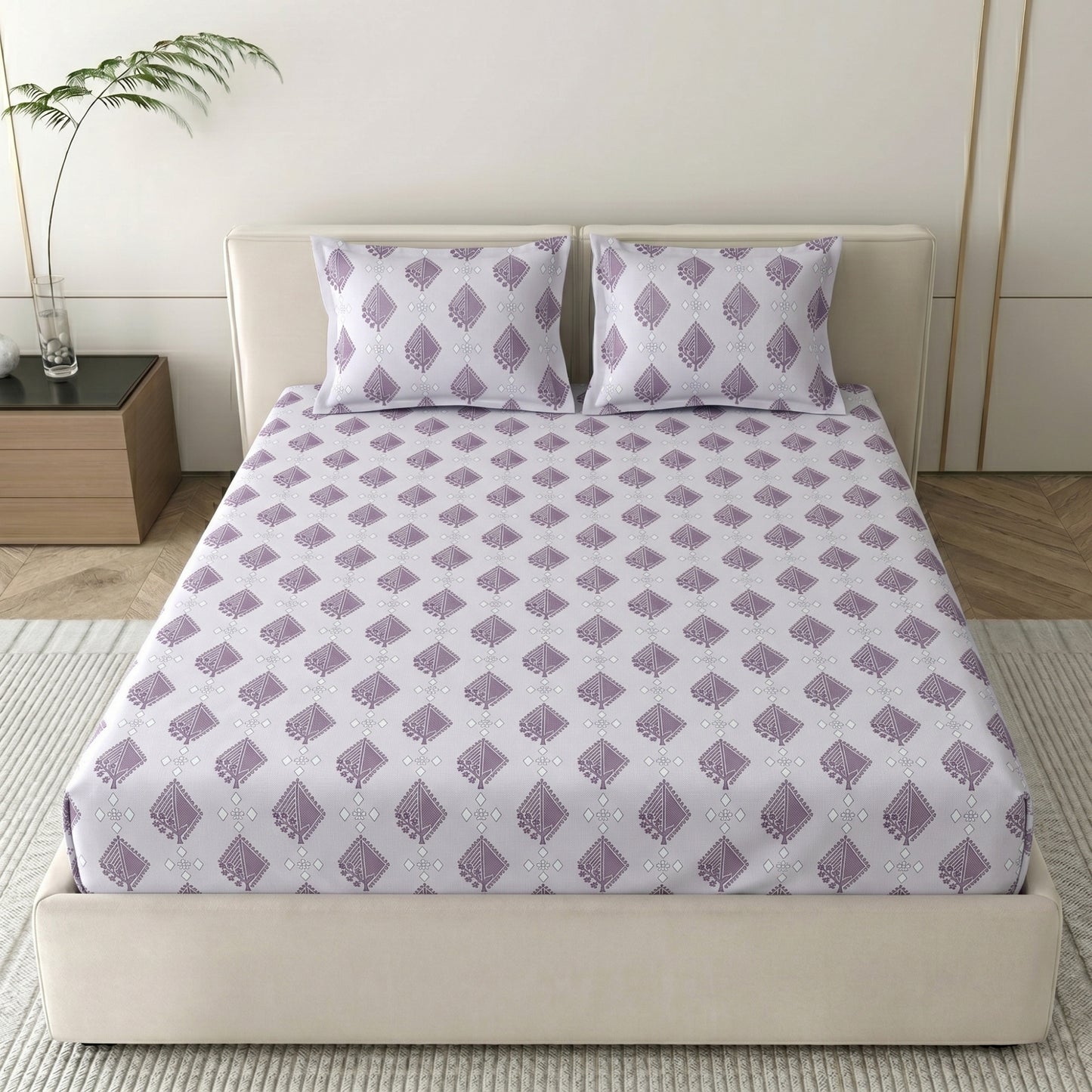 186 TC 100 % Cotton Bed Sheet for Double Bed | 90 x 100 Inch | 2 Pillow Covers