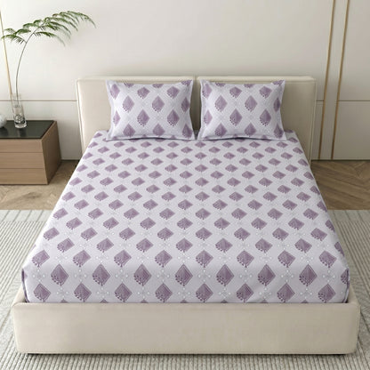 186 TC 100 % Cotton Bed Sheet for Double Bed | 90 x 100 Inch | 2 Pillow Covers