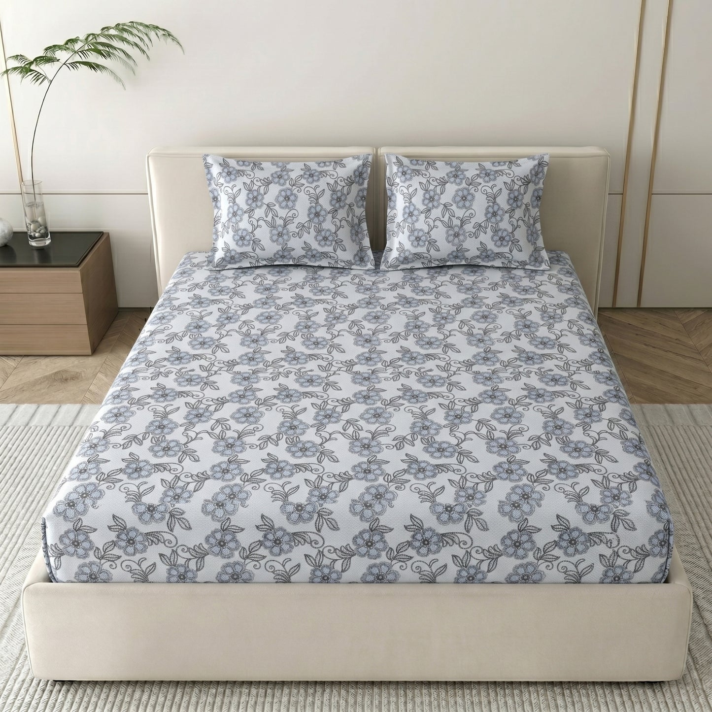 186 TC 100 % Cotton Bed Sheet for Double Bed | 90 x 100 Inch | 2 Pillow Covers