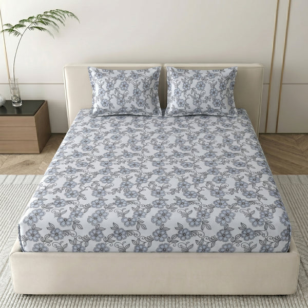 186 TC 100 % Cotton Bed Sheet for Double Bed | 90 x 100 Inch | 2 Pillow Covers