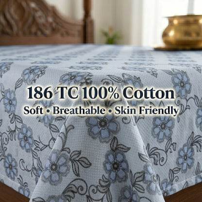 186 TC 100 % Cotton Bed Sheet for Double Bed | 90 x 100 Inch | 2 Pillow Covers
