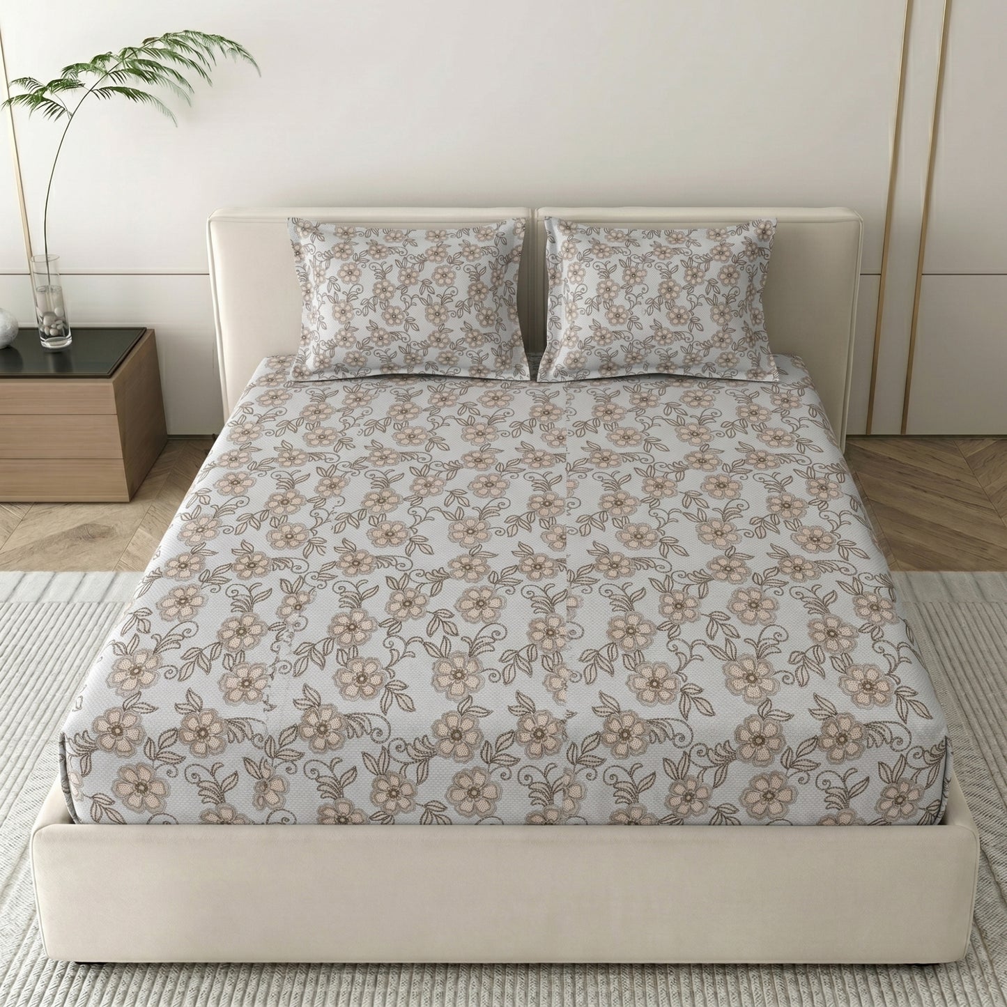 186 TC 100 % Cotton Bed Sheet for Double Bed | 90 x 100 Inch | 2 Pillow Covers