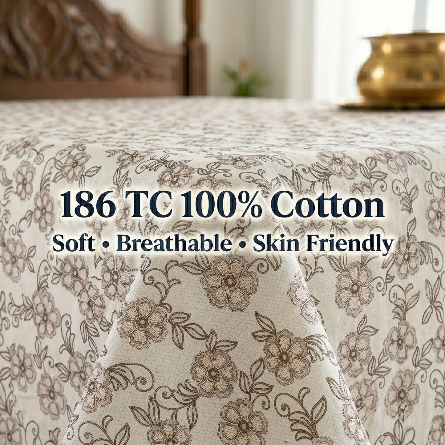 186 TC 100 % Cotton Bed Sheet for Double Bed | 90 x 100 Inch | 2 Pillow Covers