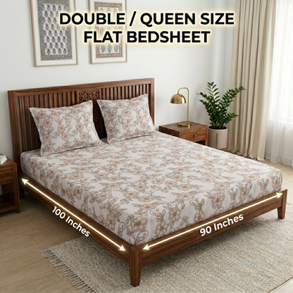 186 TC 100 % Cotton Bed Sheet for Double Bed | 90 x 100 Inch | 2 Pillow Covers