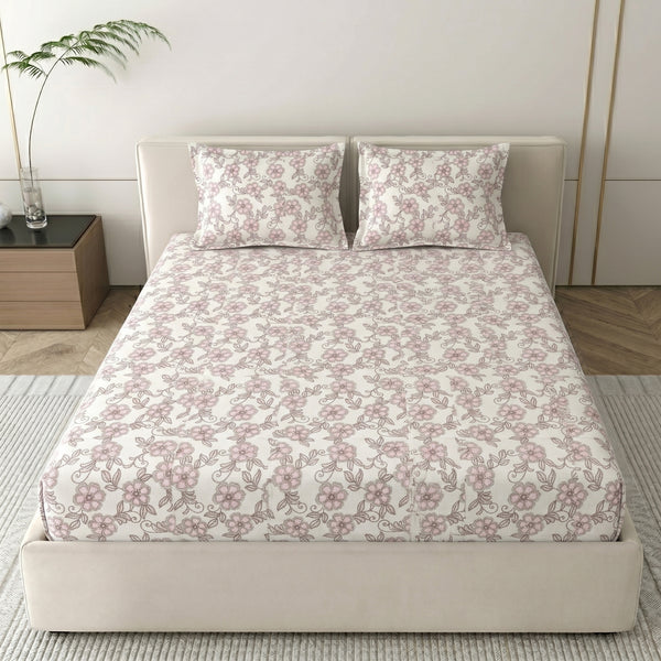 186 TC 100 % Cotton Bed Sheet for Double Bed | 90 x 100 Inch | 2 Pillow Covers