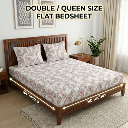 186 TC 100 % Cotton Bed Sheet for Double Bed | 90 x 100 Inch | 2 Pillow Covers