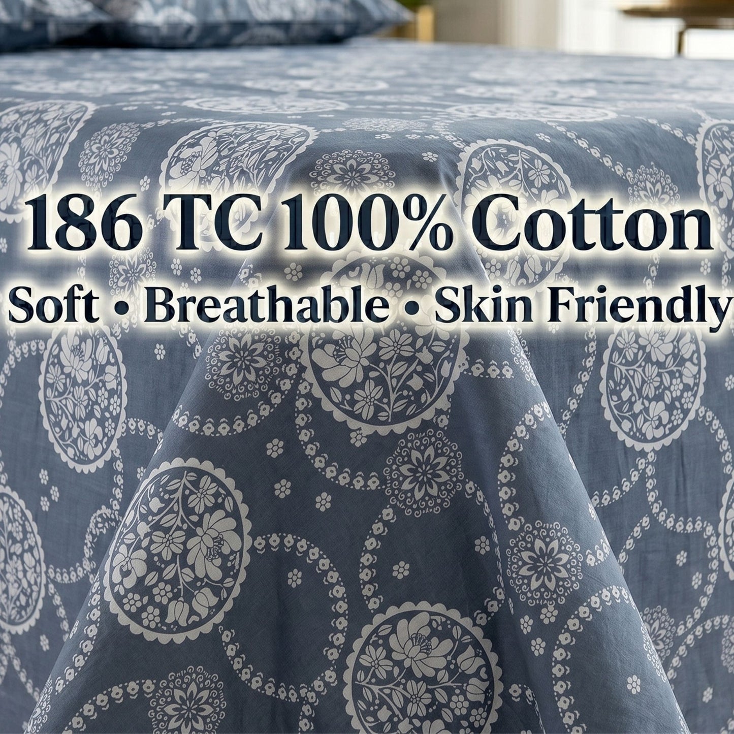 186 TC 100% Cotton Single Bedsheet | 90 x 60 Inch