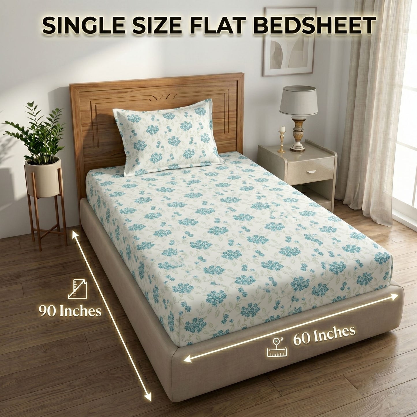 186 TC 100% Cotton Single Bedsheet | 90 x 60 Inch