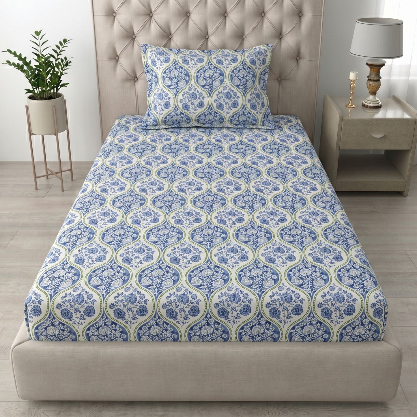 186 TC 100% Cotton Single Bedsheet | 90 x 60 Inch
