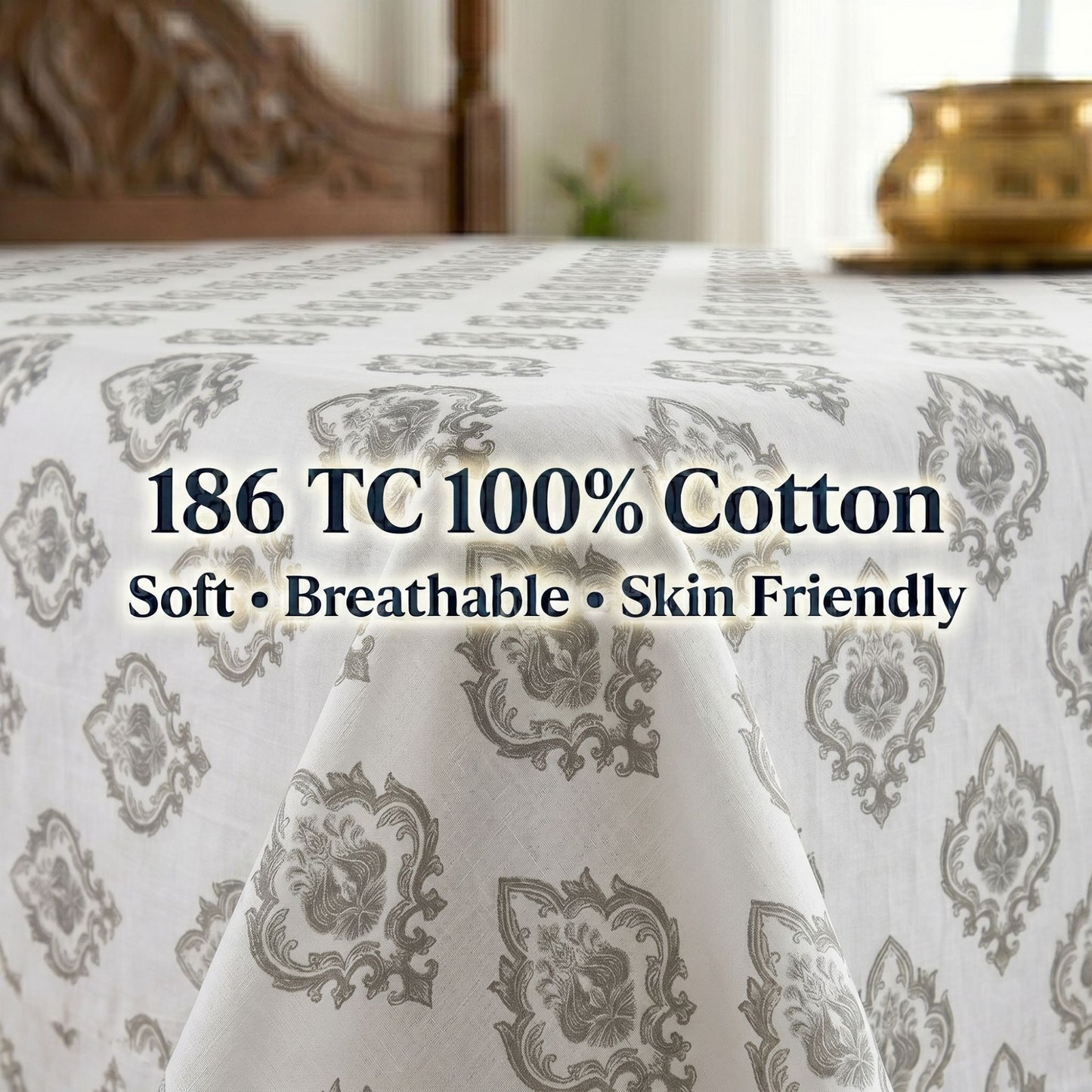 186 TC 100% Cotton Single Bedsheet | 90 x 60 Inch