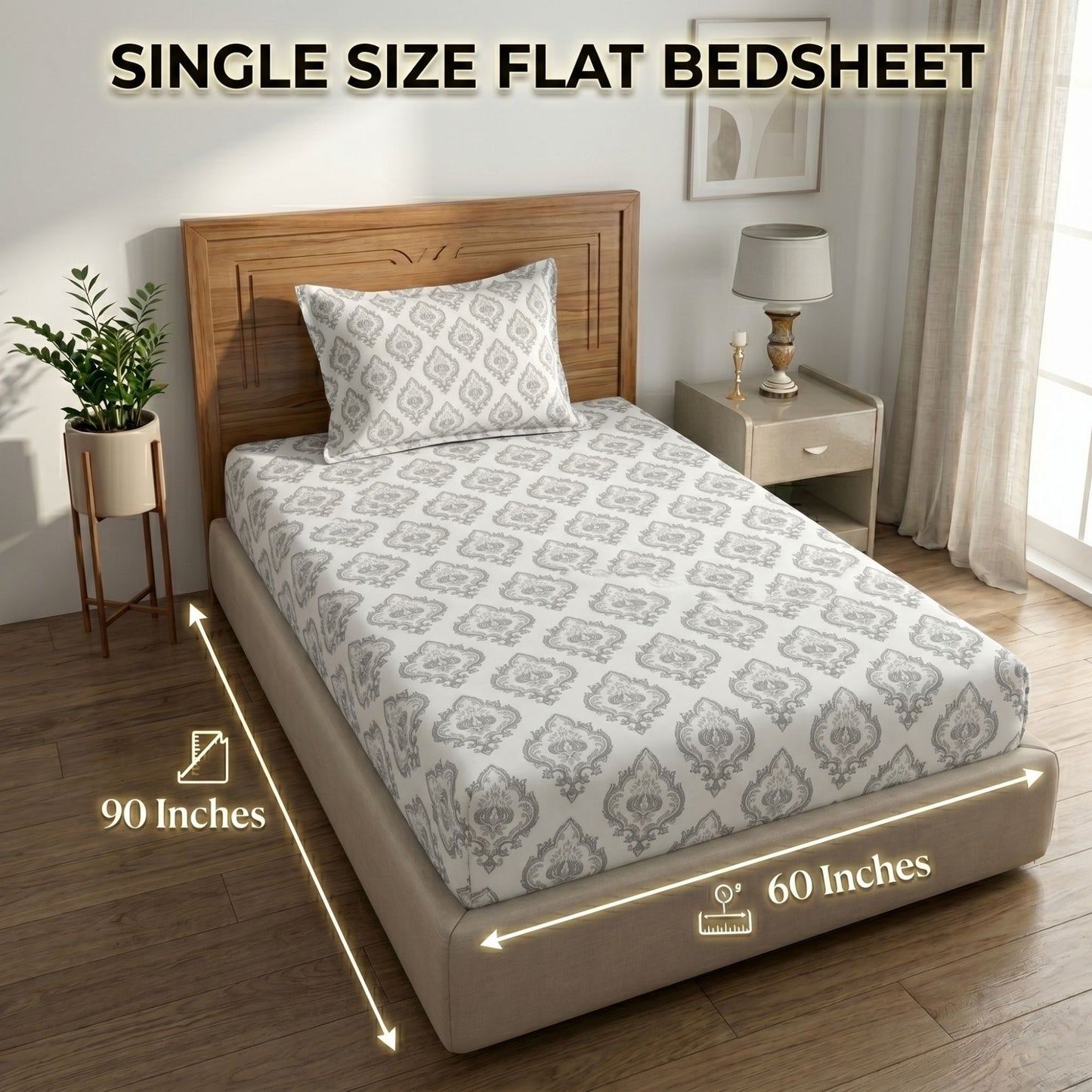 186 TC 100% Cotton Single Bedsheet | 90 x 60 Inch