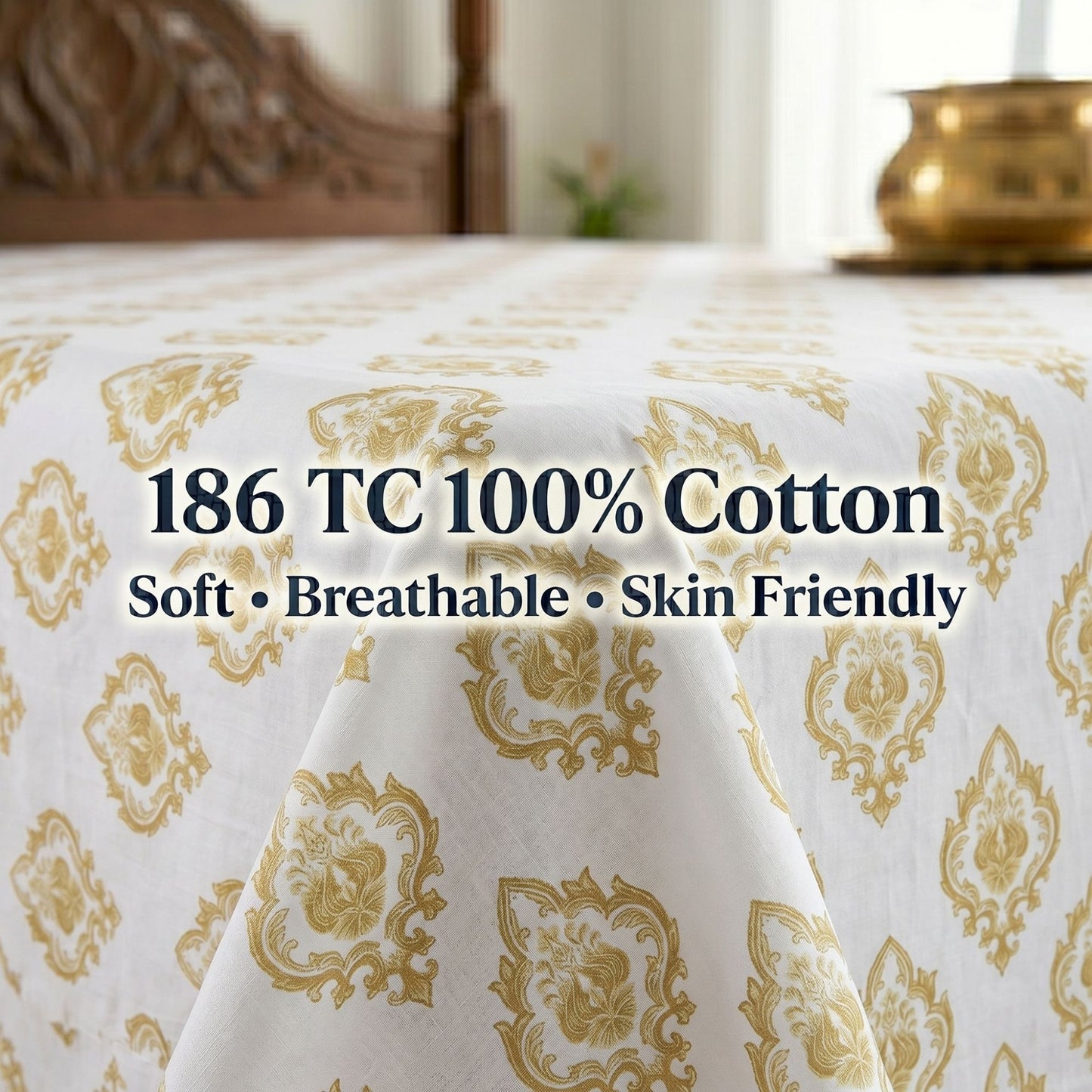 186 TC 100% Cotton Single Bedsheet | 90 x 60 Inch