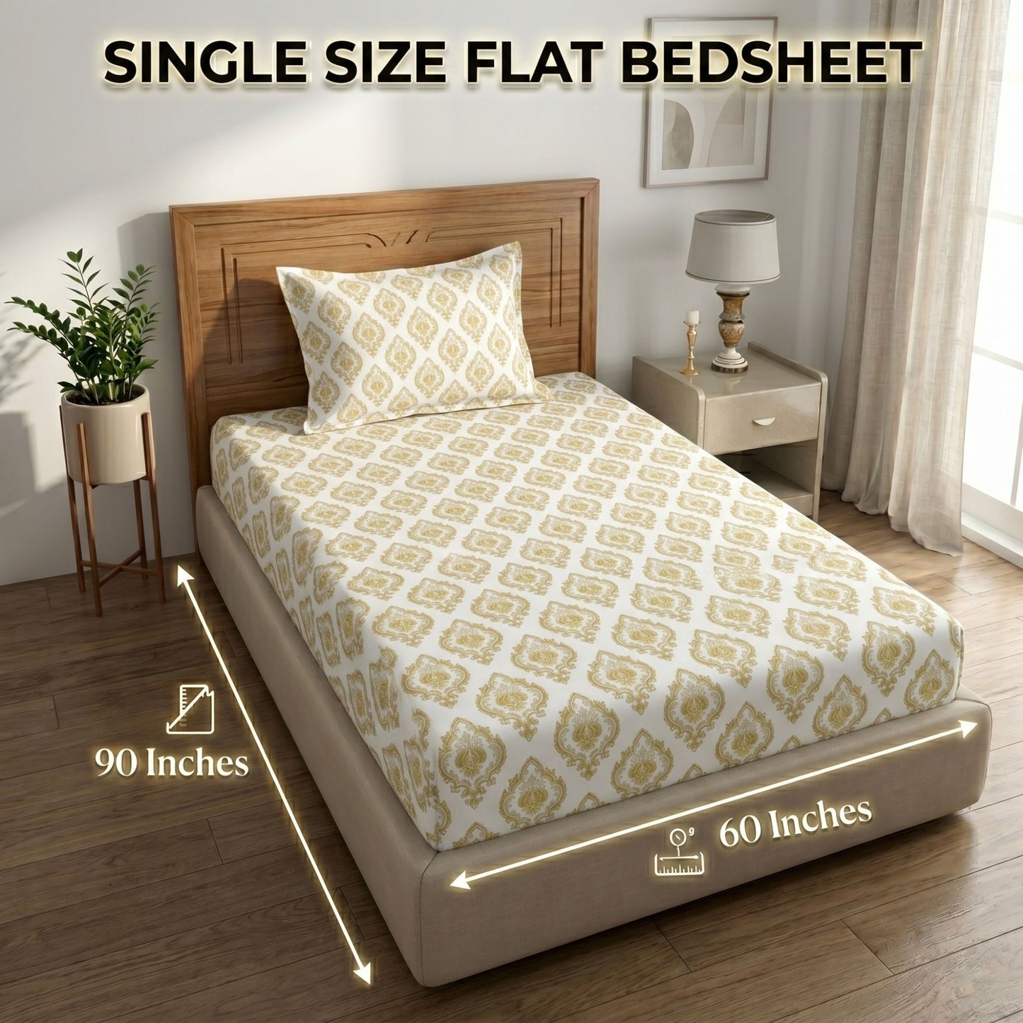 186 TC 100% Cotton Single Bedsheet | 90 x 60 Inch