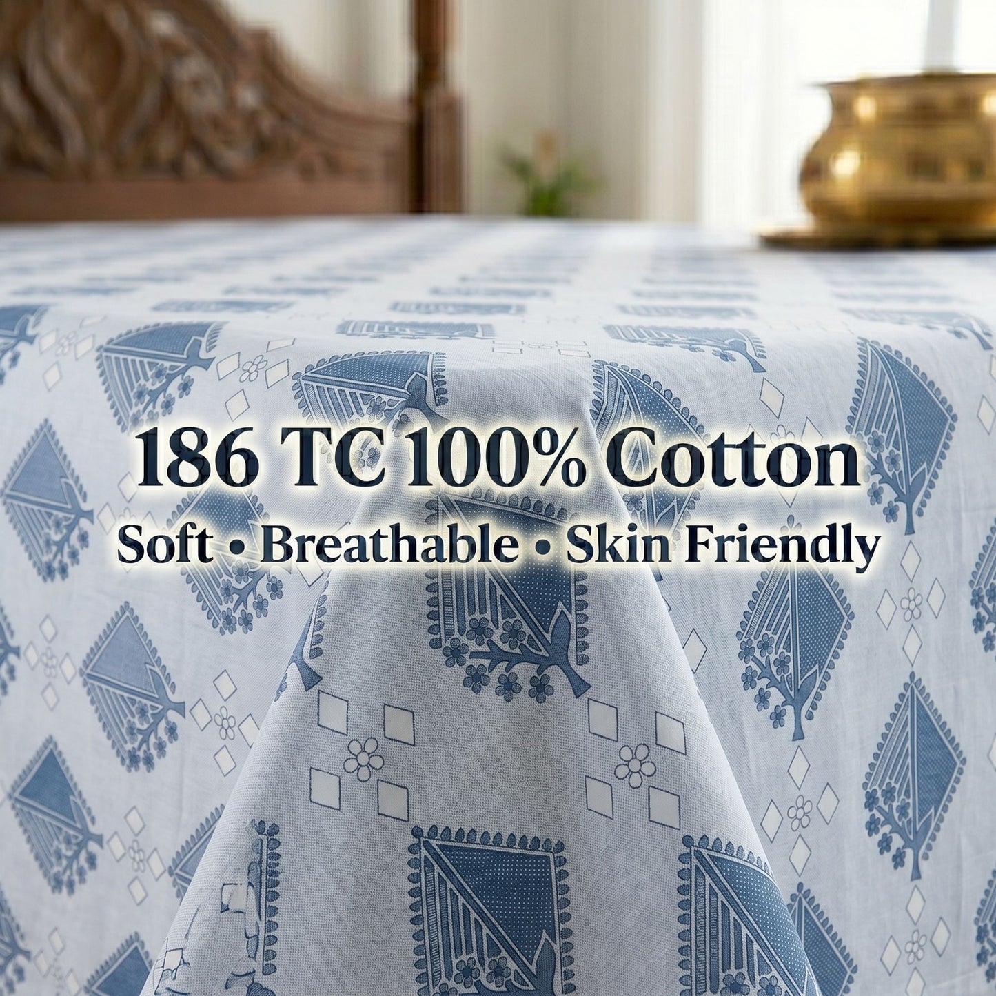 186 TC 100% Cotton Single Bedsheet | 90 x 60 Inch