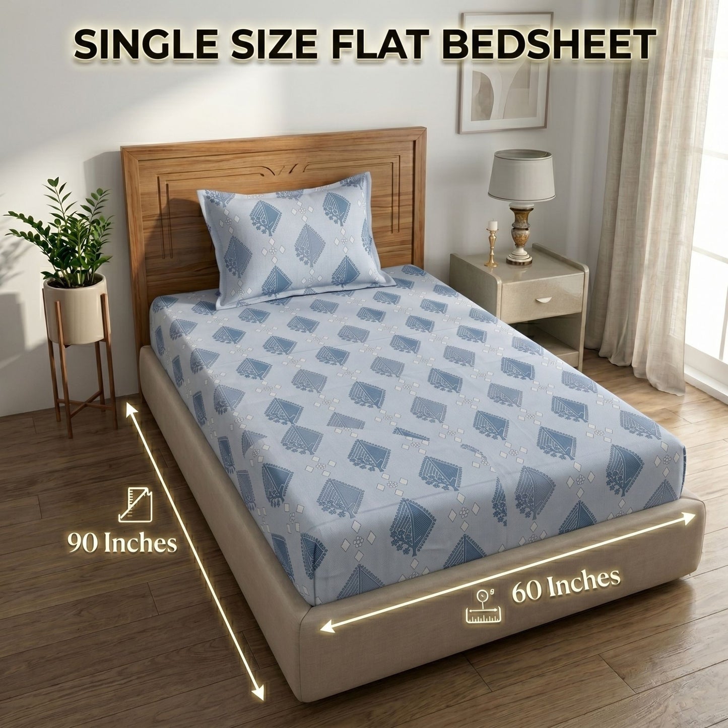 186 TC 100% Cotton Single Bedsheet | 90 x 60 Inch