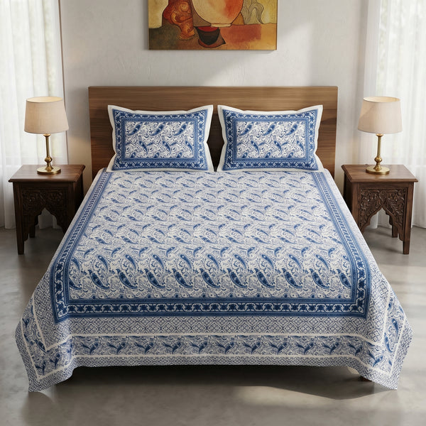 Heritage 144 TC 100% Cotton Queen Size Bedsheet (90 x 108 Inches)| Cobalt Blue