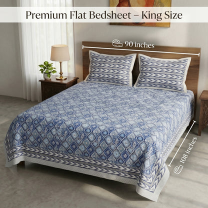 Heritage 144 TC 100% Cotton Queen Size Bedsheet (90 x 108 Inches)| Prussian Blue