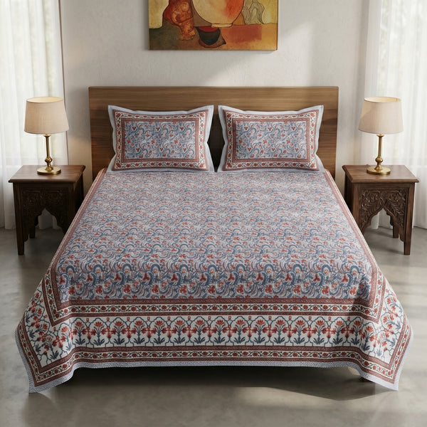 Heritage 144 TC 100% Cotton Queen Size Floral Bedsheet (90 x 108 Inches) | Tribal Multicolor