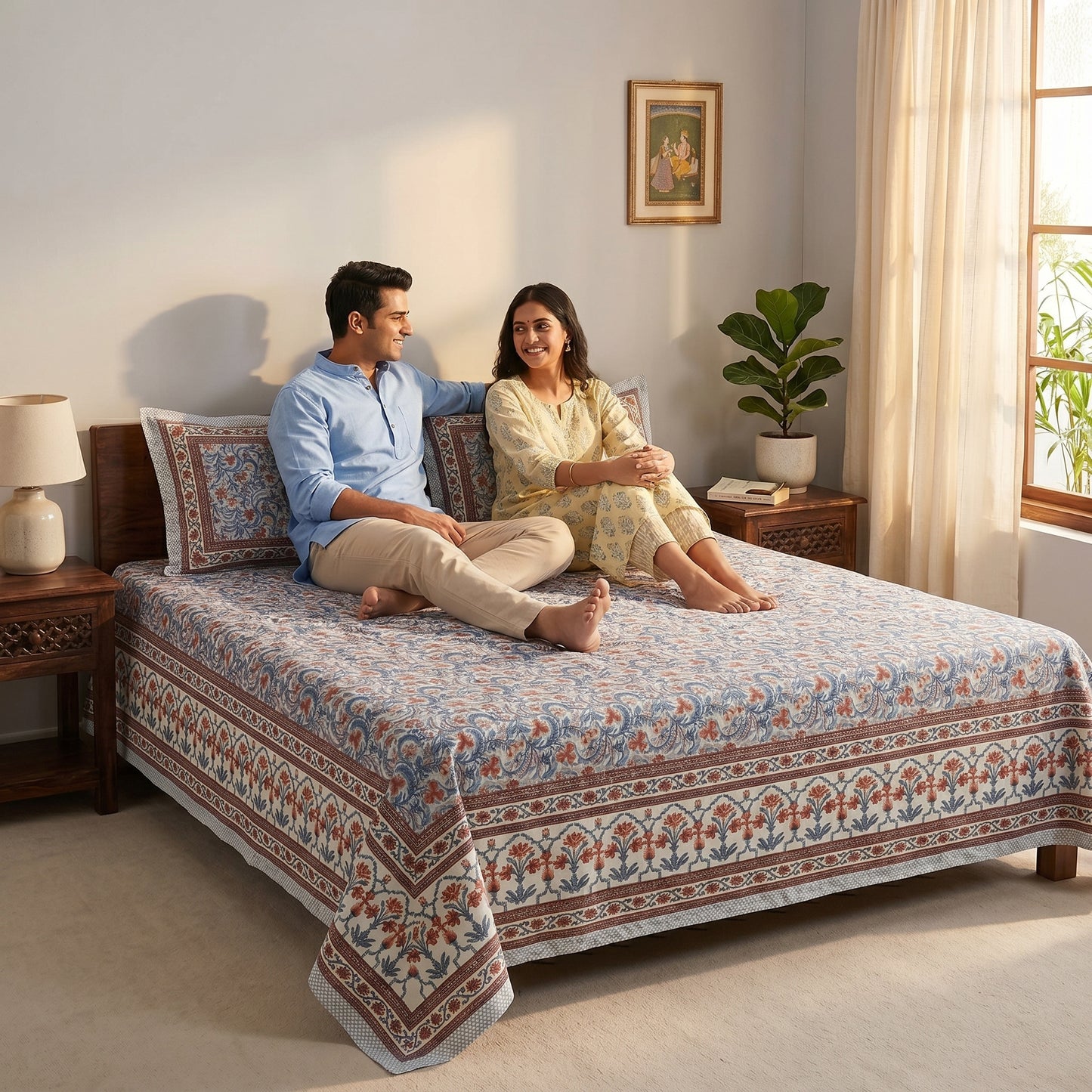Heritage 144 TC 100% Cotton Queen Size Floral Bedsheet (90 x 108 Inches) | Tribal Multicolor