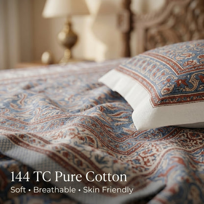 Heritage 144 TC 100% Cotton Queen Size Floral Bedsheet (90 x 108 Inches) | Tribal Multicolor