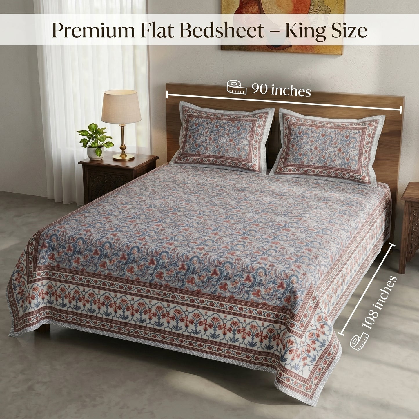 Heritage 144 TC 100% Cotton Queen Size Floral Bedsheet (90 x 108 Inches) | Tribal Multicolor