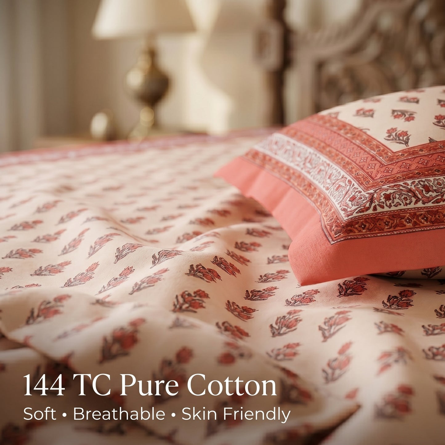 Heritage 144 TC 100% Cotton Queen Size Jaipuri Printed Bedsheet (90 x 108 Inches) | Garnet Red