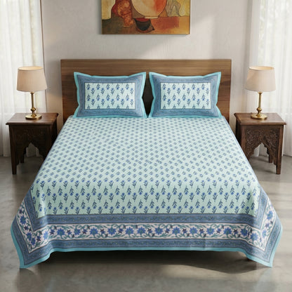 Heritage 144 TC 100% Cotton Queen Size Bedsheet (90 x 108 Inches) | Glacier Blue