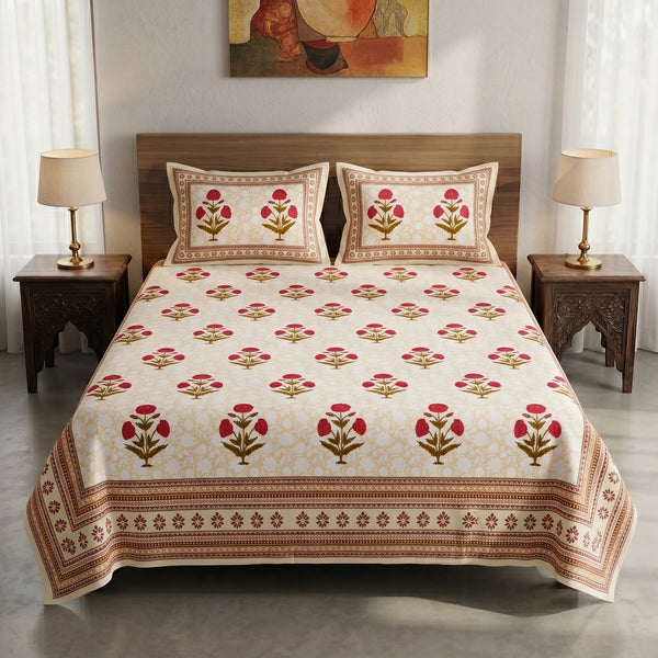 Heritage 144 TC 100% Cotton Queen Size Bedsheet (90 x 108 Inches) | Light Sand