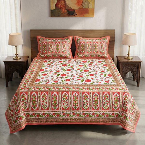 Heritage 144 TC 100% Cotton Queen Size Jaipuri Bedsheet (90 x 108 Inches) | Color Burst