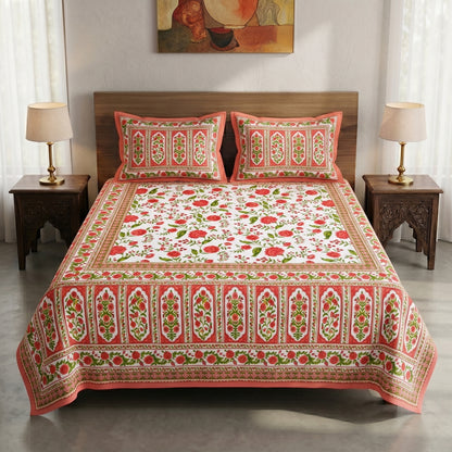 Heritage 144 TC 100% Cotton Queen Size Jaipuri Bedsheet (90 x 108 Inches) | Color Burst