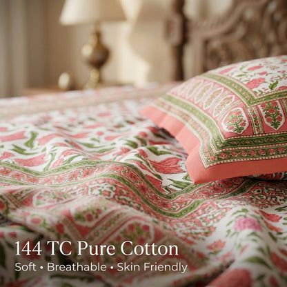 Heritage 144 TC 100% Cotton Queen Size Jaipuri Bedsheet (90 x 108 Inches) | Color Burst