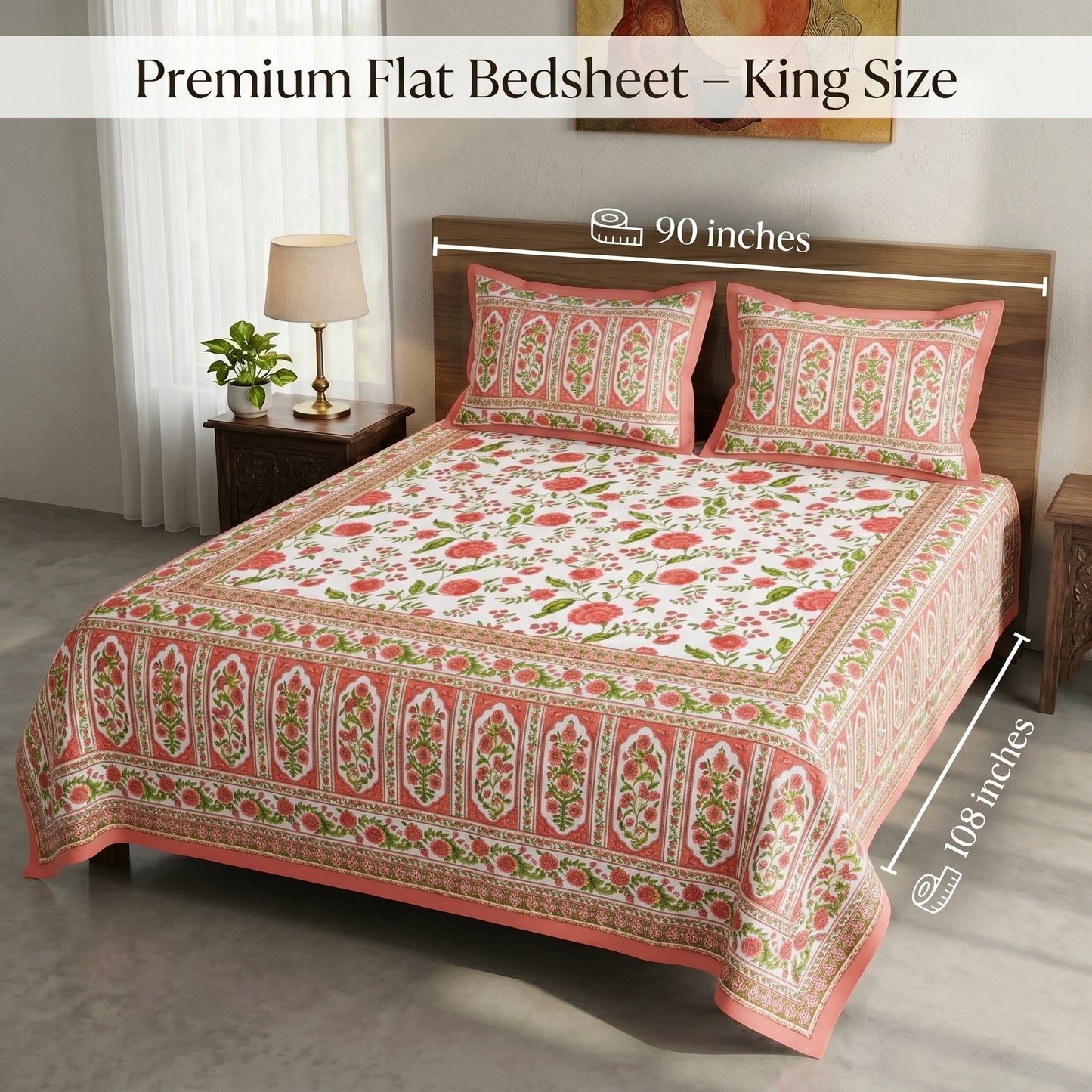 Heritage 144 TC 100% Cotton Queen Size Jaipuri Bedsheet (90 x 108 Inches) | Color Burst