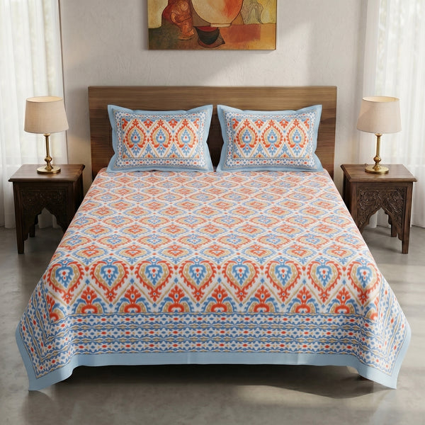 Heritage 144 TC 100% Cotton Queen Size Floral Bedsheet (90 x 108 Inches) | Fusion Multicolor