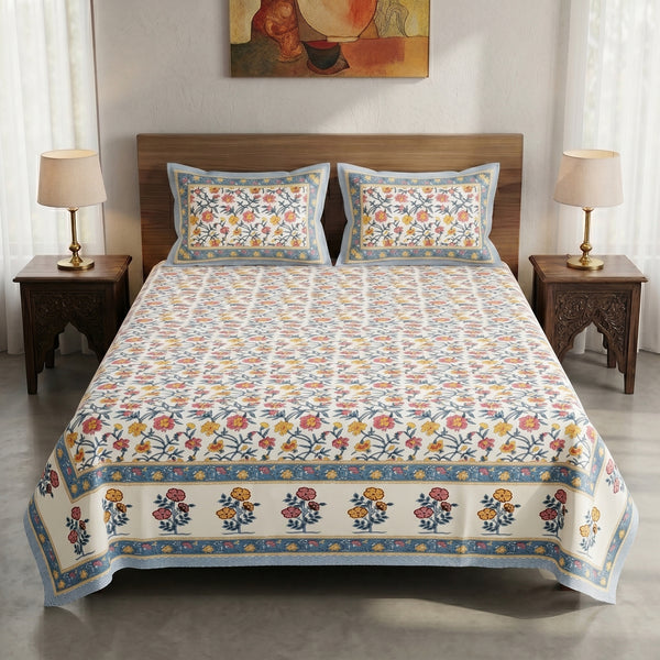 Heritage 144 TC 100% Cotton Queen Size Jaipuri Bedsheet (90 x 108 Inches) | Vivid Multicolor